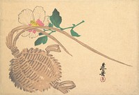 Straw Basket for Fish and Mokuge Flower (1875) by Shibata Zeshin.