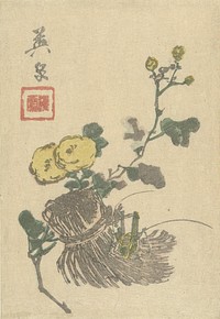 Sprinkhaan en bloemen (1830-1840) print in high resolution by Keisai Eisen. Original from The Rijksmuseum. 