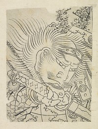 Hokusai's Head of a Samurai under Cherry Blossom. Original public domain image from the Rijksmuseum.