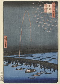 Fireworks at Ryōgoku Bridge, from the series One Hundred Famous Views of Edo (1858) Utagawa Hiroshige. Original public domain image from the Rijksmuseum.