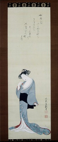 Standing Prostitute Holding Chinese Lantern Fruit (ca. 1780) painting in high resolution by Tsukioka Settei.  Original from The Minneapolis Institute of Art.
