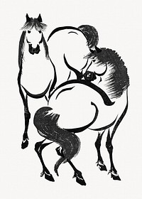 Japanese horses, vintage animal illustration. Remastered by rawpixel. 