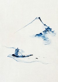 Hokusai's A person in a small boat on a river with Mount Fuji in the background (1830-1850). Original public domain image from the Library of Congress.   Digitally enhanced by rawpixel.