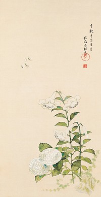 Japanese hydrangea and lilies (1801) vintage painting by Sakai Hōitsu. Original public domain image from the Minneapolis Institute of Art.   Digitally enhanced by rawpixel.