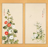 Japanese hydrangea and hollyhock flowers (1801) vintage painting by Sakai Hōitsu. Original public domain image from the Minneapolis Institute of Art.   Digitally enhanced by rawpixel.