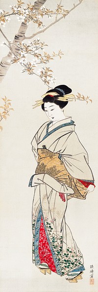 Japanese woman (18th century) vintage painting by Komai Ki.. Original public domain image from The Minneapolis Institute of Art.    Digitally enhanced by rawpixel.