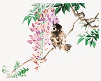 Japanese bird and flower psd.   Remastered by rawpixel. 