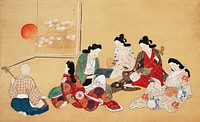 Japanese people in music party (17th century) vintage painting by Hishikawa Moronobu. Original public domain image from The Minneapolis Institute of Art.    Digitally enhanced by rawpixel. Digitally enhanced by rawpixel.