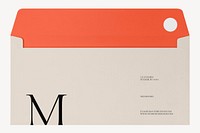 Orange envelope flat lay, simple stationery