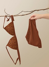 Tropical bikini mockup, women’s swimwear in brown design psd