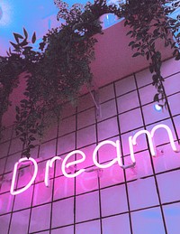 Neon dream sign background, pink aesthetic