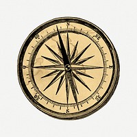 Compass collage element, vintage illustration psd