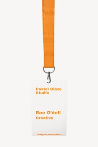 Lanyard ID card mockup, orange 3D rendering design psd