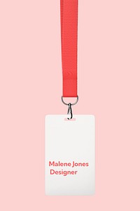 Lanyard ID card mockup, orange 3D rendering design psd