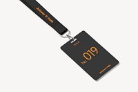 Lanyard ID badge mockup, black 3D design psd