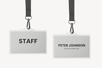 Two staff cards mockup, gray 3D design psd