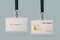 Two staff cards mockup, gray 3D design psd