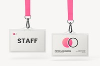 Staff cards mockup, pink 3D rendering design psd