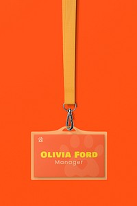 Lanyard card mockup, orange 3D rendering design psd