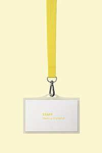 Lanyard card mockup, yellow 3D design psd