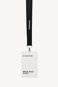 Lanyard card mockup, black & white 3D design psd