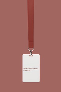 Lanyard card mockup, brown 3D rendering design