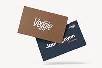 Two business cards mockup, brown & blue 3D design psd