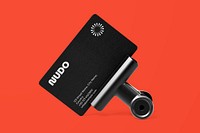 Business card mockup with black clip, 3D design psd