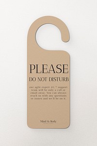 Door tag mockup, brown 3D rendering design