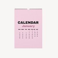 Wall calendar mockup, pink 3D rendering design psd