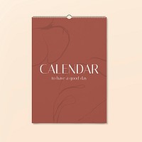 Wall calendar mockup, brown 3D rendering design