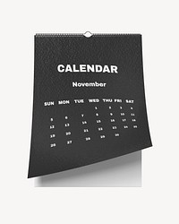 Wall calendar mockup, black 3D design psd