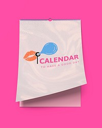 Wall calendar mockup, pink 3D rendering design psd