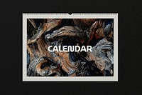 Wall calendar mockup, black 3D design psd