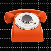 Orange rotary telephone, retro aesthetic object psd