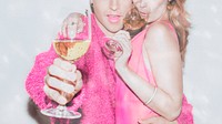 Pink couple drinking wine together