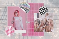 Y2K beauty mood board mockup, holographic aesthetic psd