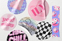 Aesthetic badge sticker mockup, Y2K design set psd