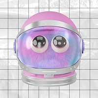 Cute fluffy monster in helmet, 3D rendering design