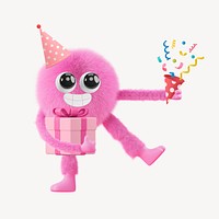 Cute monster birthday collage element, 3D rendering psd