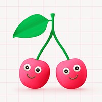 Smiling cherry collage element, 3D rendering psd