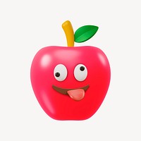 Crazy face apple collage element, 3D rendering psd