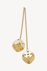 Golden dice & chain collage element, 3D rendering psd