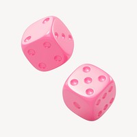 Pink dice collage element, 3D rendering psd