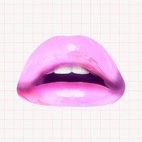 Glossy pink lips collage element psd