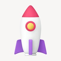 3D rendering startup rocket, collage element psd