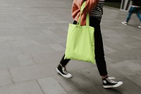 Green canvas tote bag, blank design space