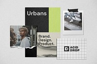 Mood board mockup, urban branding psd