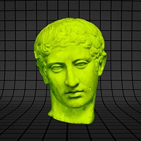 Greek God sculpture, green abstract graphic