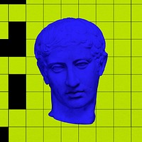 Greek God sculpture, blue abstract graphic psd